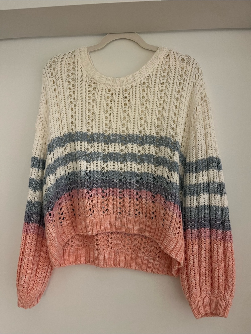 Striped Open-Knit Sweater - Cream, Blue & Peach